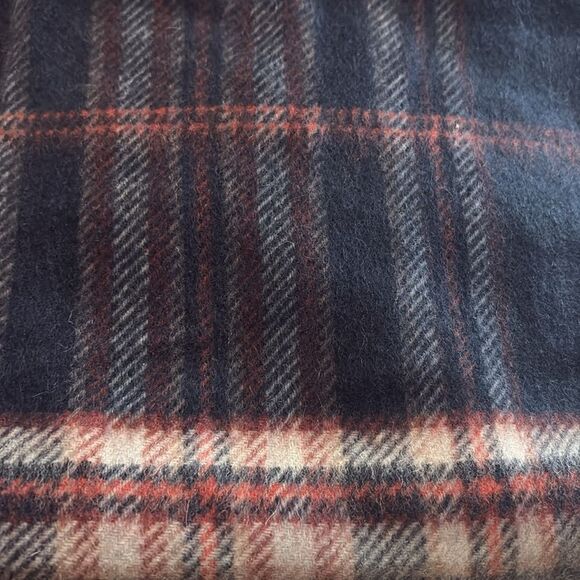 Nordstrom Scarf Fringed Plaid 50% Wool 50% Cashmere Navy Blue Red White 12x73 - Picture 6 of 6